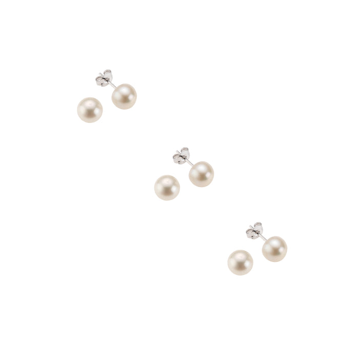 Ohrstecker 3er-Set 925 Silber Perlen weiß 3mm