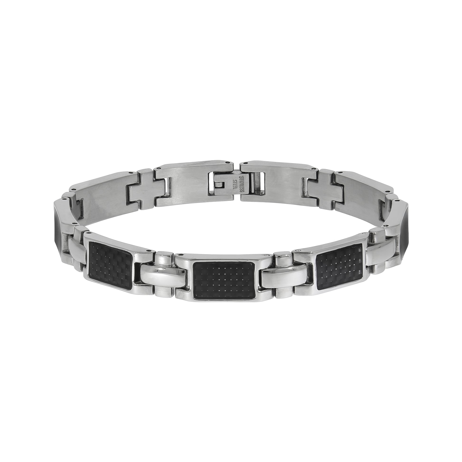 Armband Edelstahl poliert mit Carbon-Einlagen 20,5cm lang