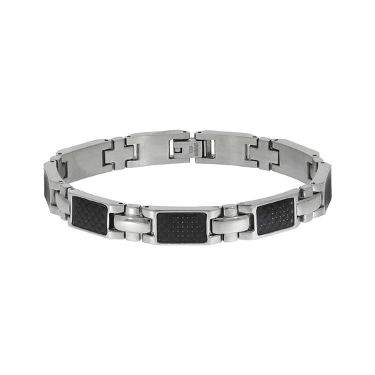 Armband Edelstahl poliert mit Carbon-Einlagen 20,5cm lang