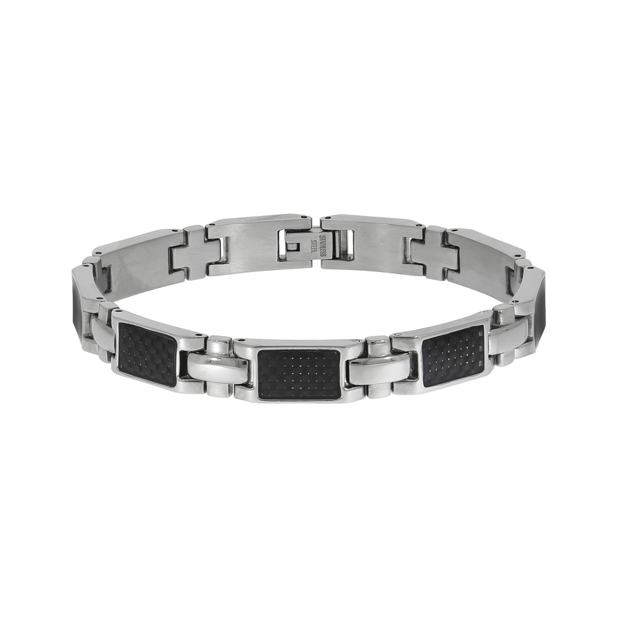 Armband Edelstahl poliert mit Carbon-Einlagen 20,5cm lang