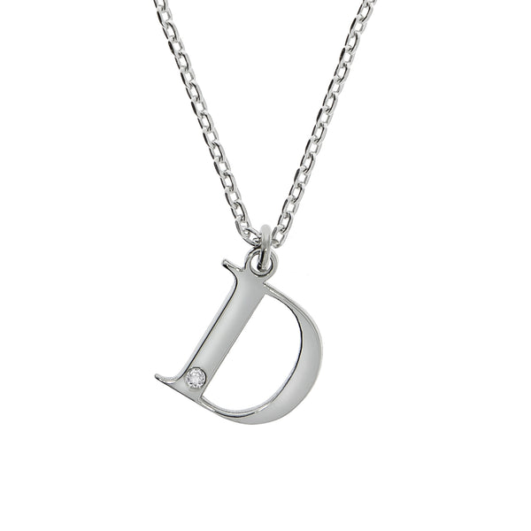 Halskette Silber 925 mit 1x Diamant 0,008ct. Buchstabe D