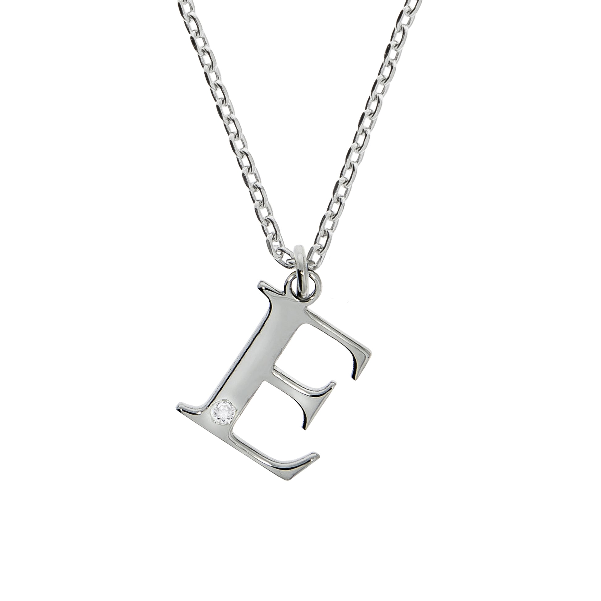Halskette Silber 925 mit 1x Diamant 0,008ct. Buchstabe E