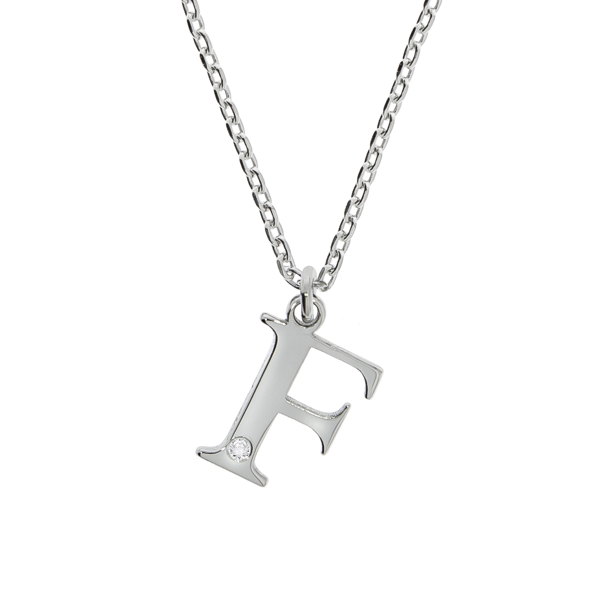Halskette Silber 925 mit 1x Diamant 0,008ct. Buchstabe F