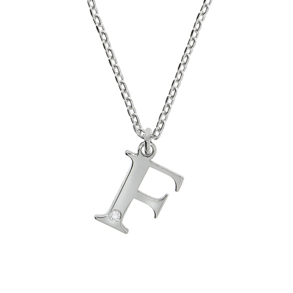 Halskette Silber 925 mit 1x Diamant 0,008ct. Buchstabe F
