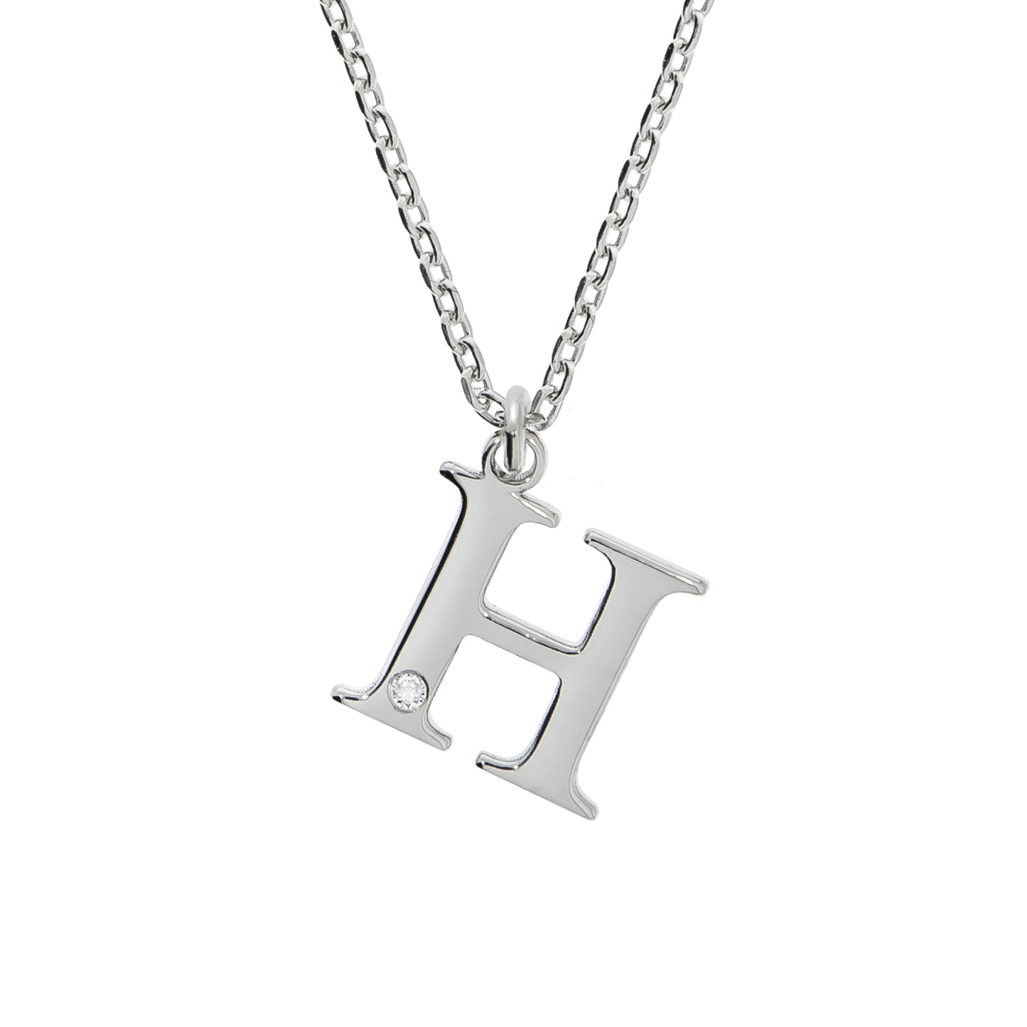 Halskette Silber 925 mit 1x Diamant 0,008ct. Buchstabe H