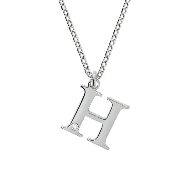 Halskette Silber 925 mit 1x Diamant 0,008ct. Buchstabe H