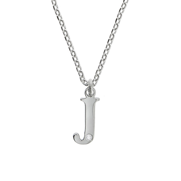 Halskette Silber 925 mit 1x Diamant 0,008ct. Buchstabe J