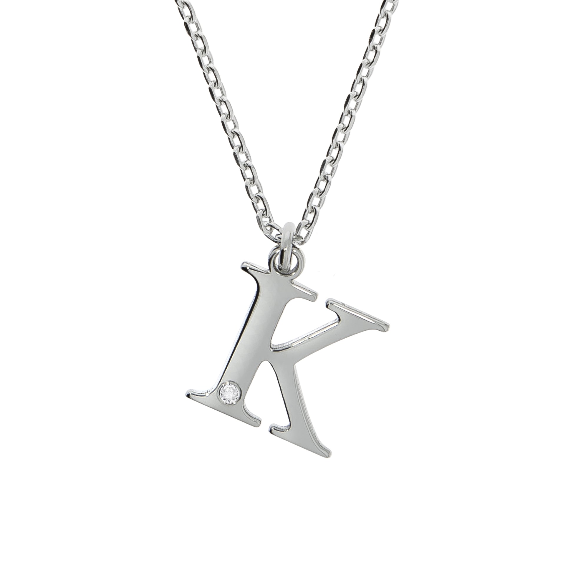 Halskette Silber 925 mit 1x Diamant 0,008ct. Buchstabe K