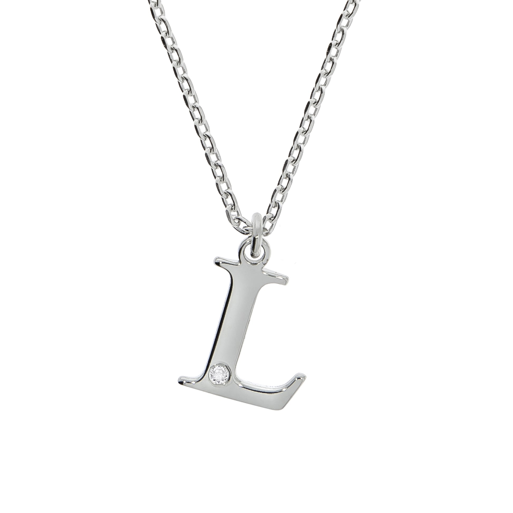 Halskette Silber 925 mit 1x Diamant 0,008ct. Buchstabe L