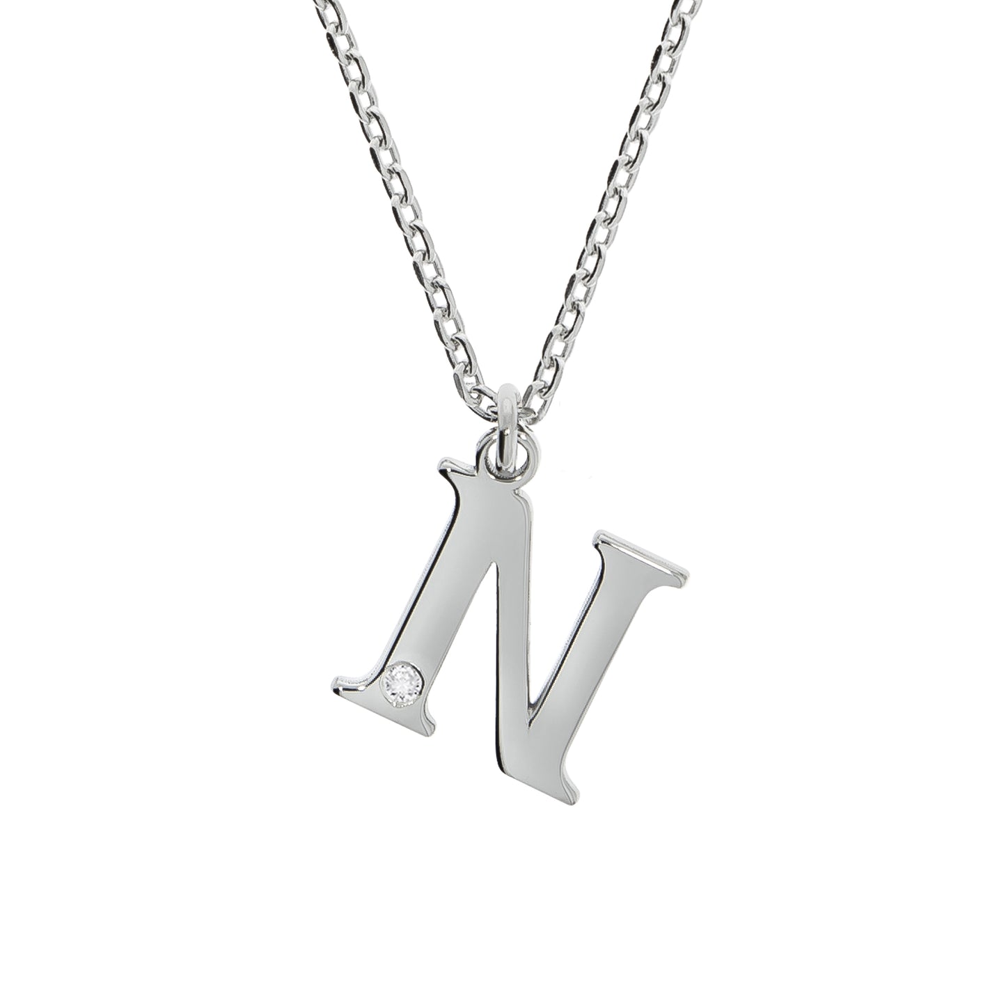 Halskette Silber 925 mit 1x Diamant 0,008ct. Buchstabe N