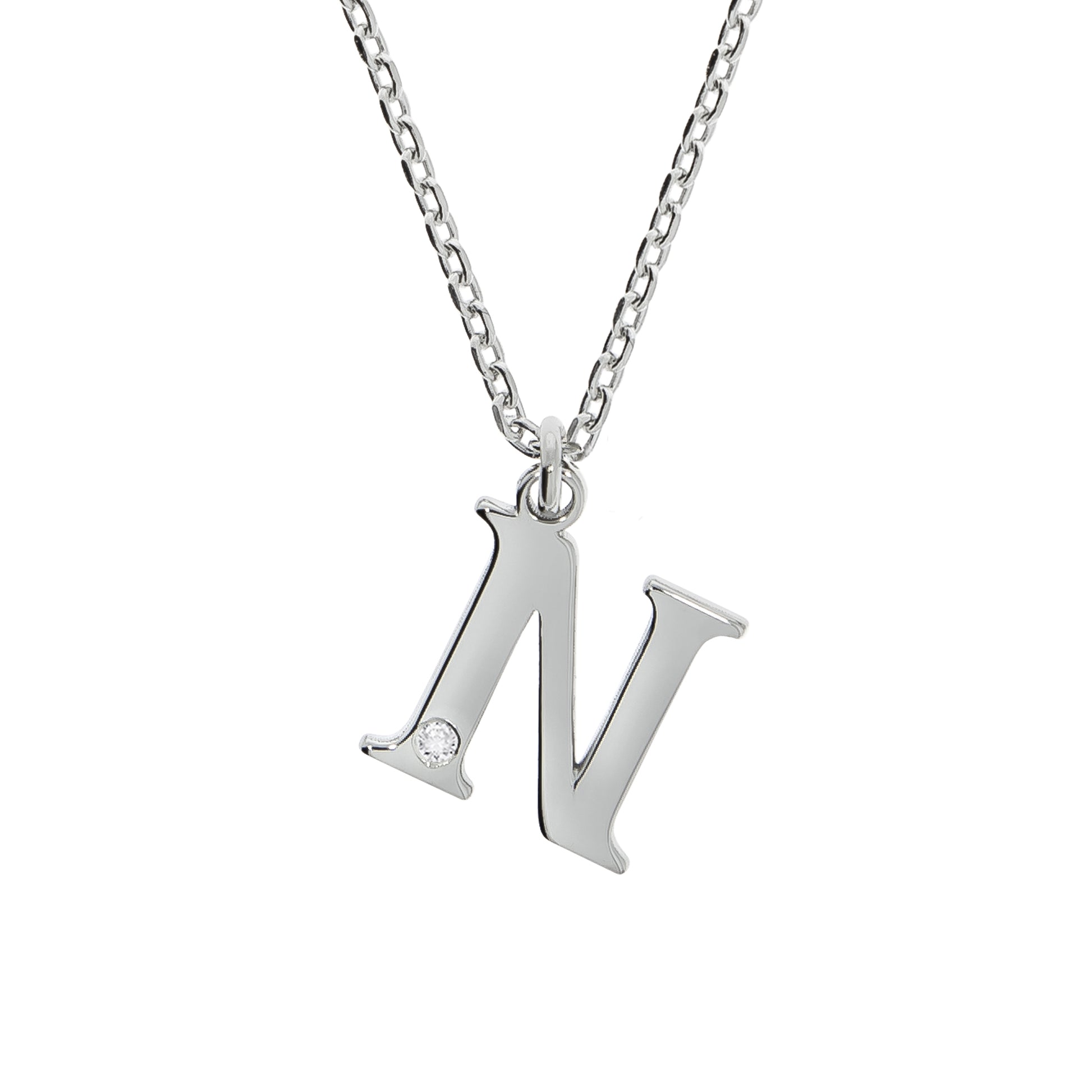 Halskette Silber 925 mit 1x Diamant 0,008ct. Buchstabe N