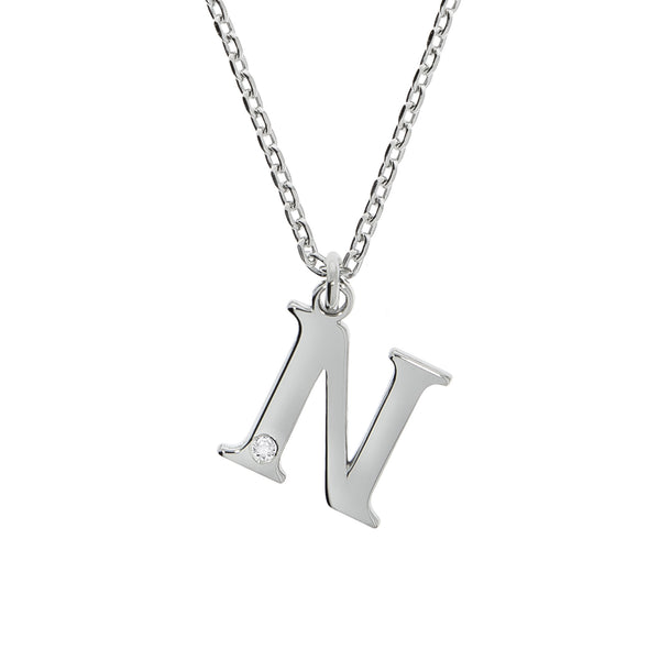 Halskette Silber 925 mit 1x Diamant 0,008ct. Buchstabe N