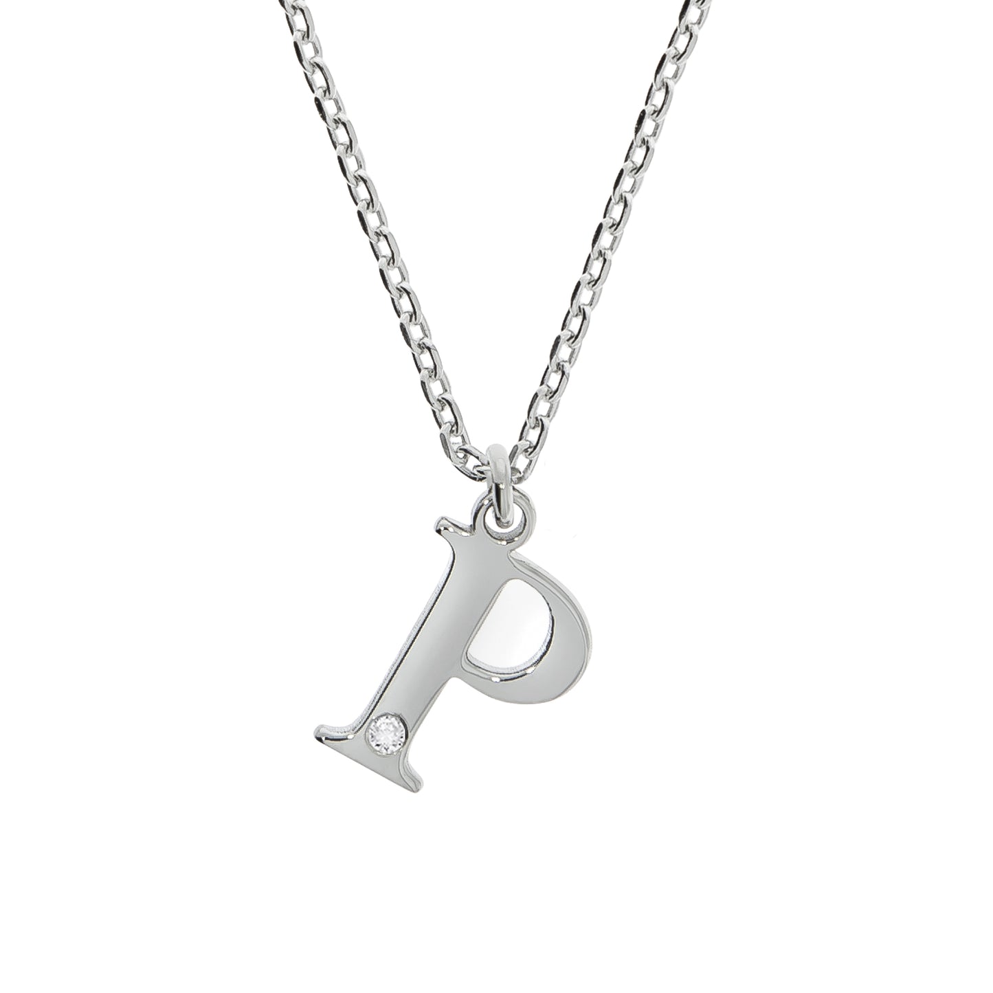 Halskette Silber 925 mit 1x Diamant 0,008ct. Buchstabe P