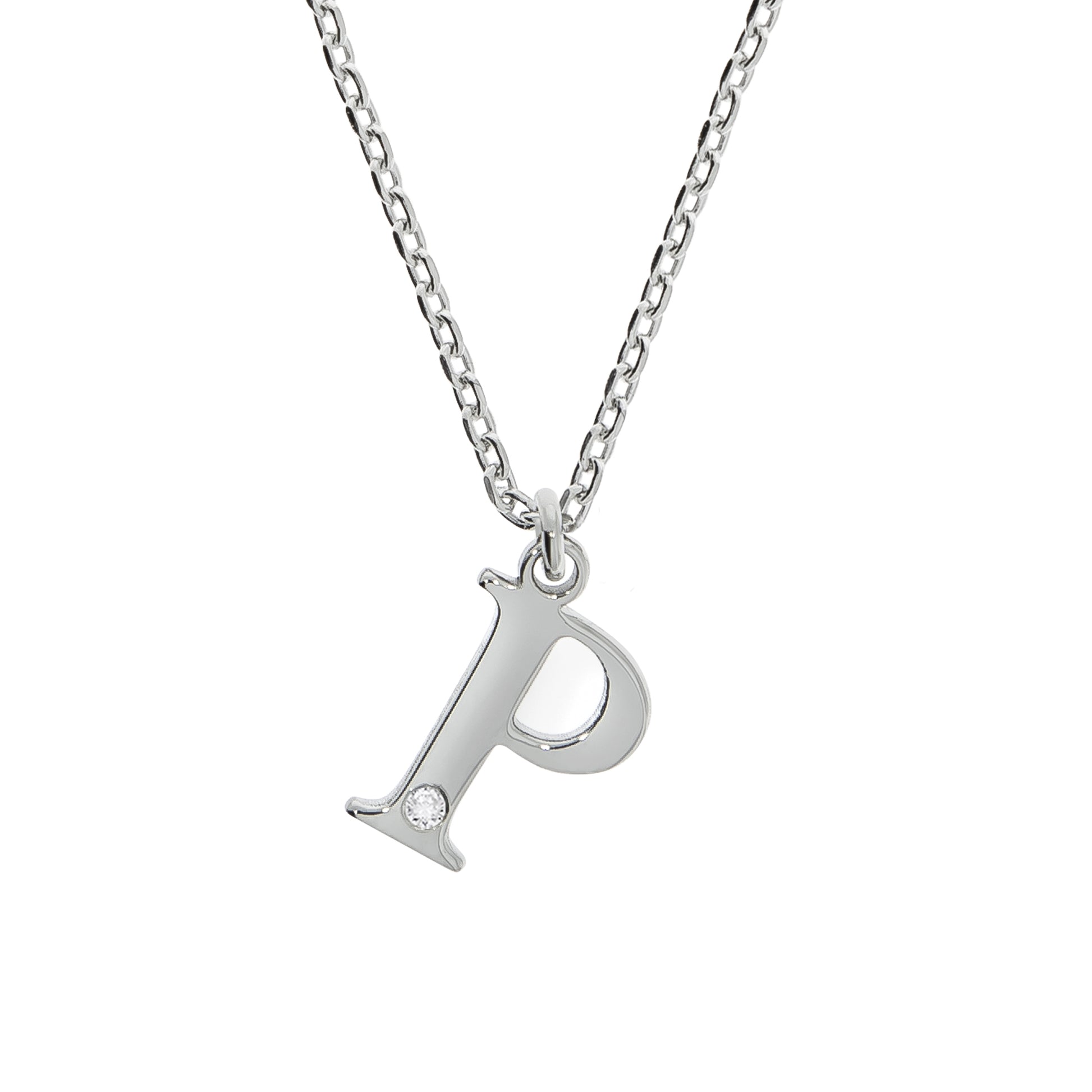 Halskette Silber 925 mit 1x Diamant 0,008ct. Buchstabe P