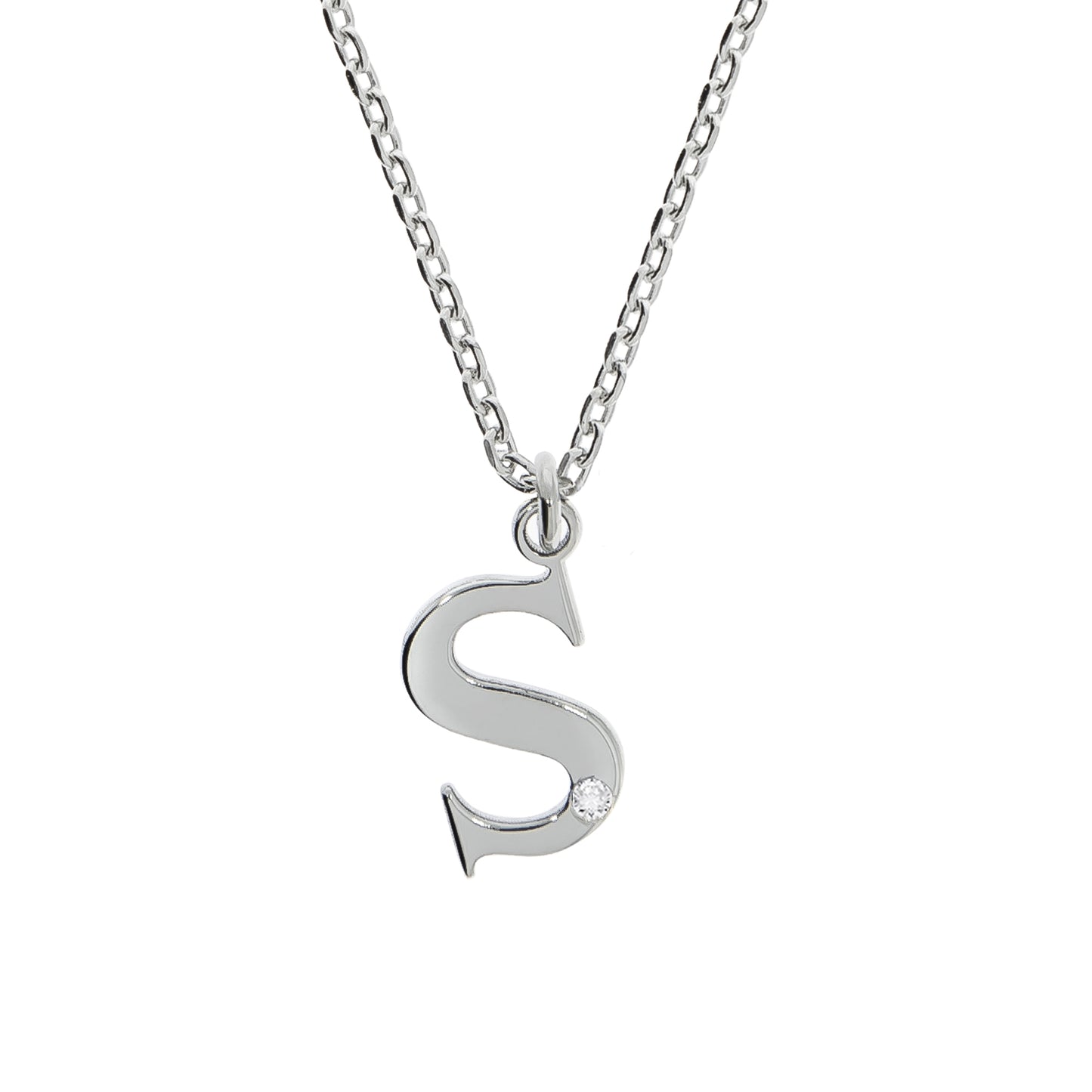 Halskette Silber 925 mit 1x Diamant 0,008ct. Buchstabe S