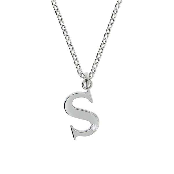 Halskette Silber 925 mit 1x Diamant 0,008ct. Buchstabe S