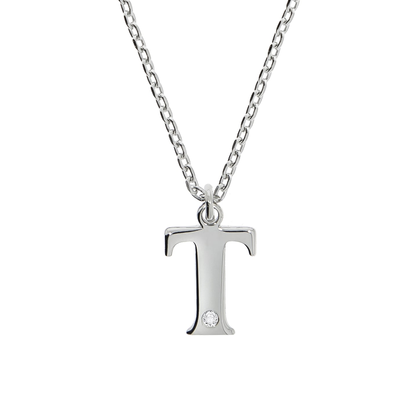 Halskette Silber 925 mit 1x Diamant 0,008ct. Buchstabe T