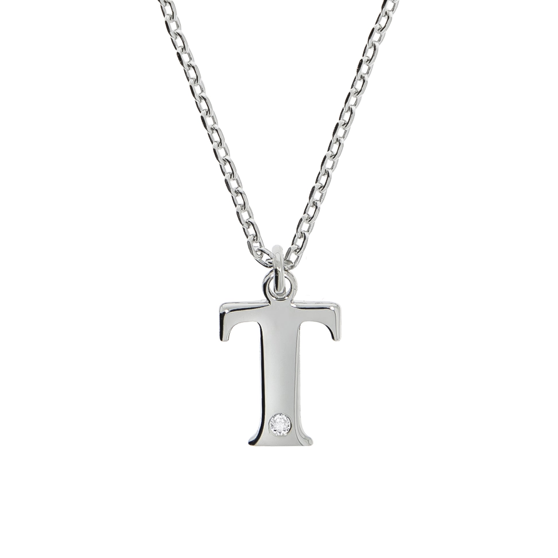 Halskette Silber 925 mit 1x Diamant 0,008ct. Buchstabe T