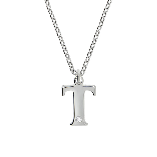 Halskette Silber 925 mit 1x Diamant 0,008ct. Buchstabe T