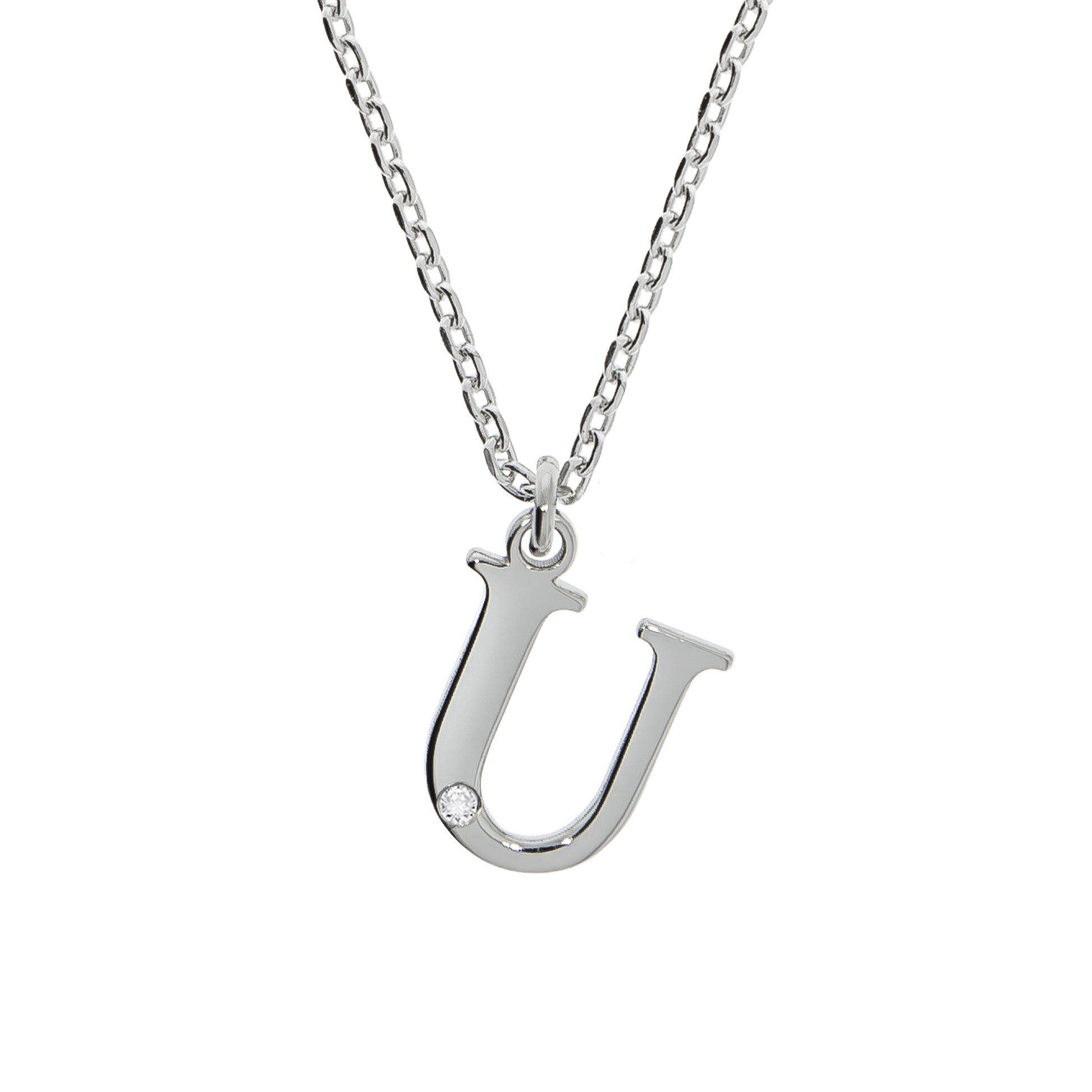 Halskette Silber 925 mit 1x Diamant 0,008ct. Buchstabe U