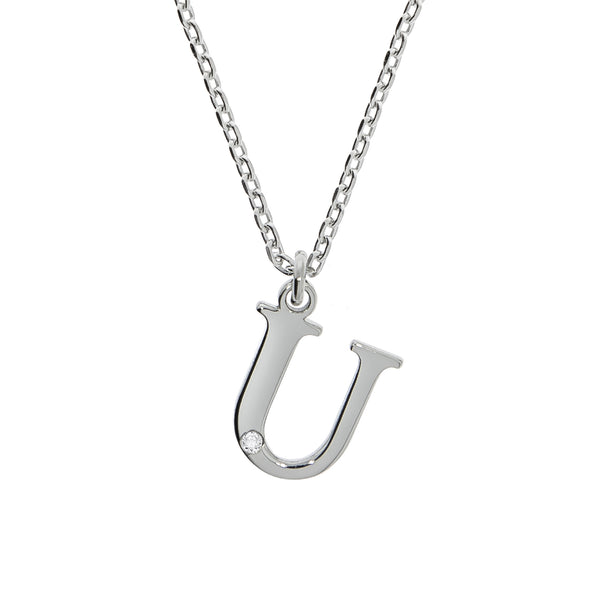 Halskette Silber 925 mit 1x Diamant 0,008ct. Buchstabe U