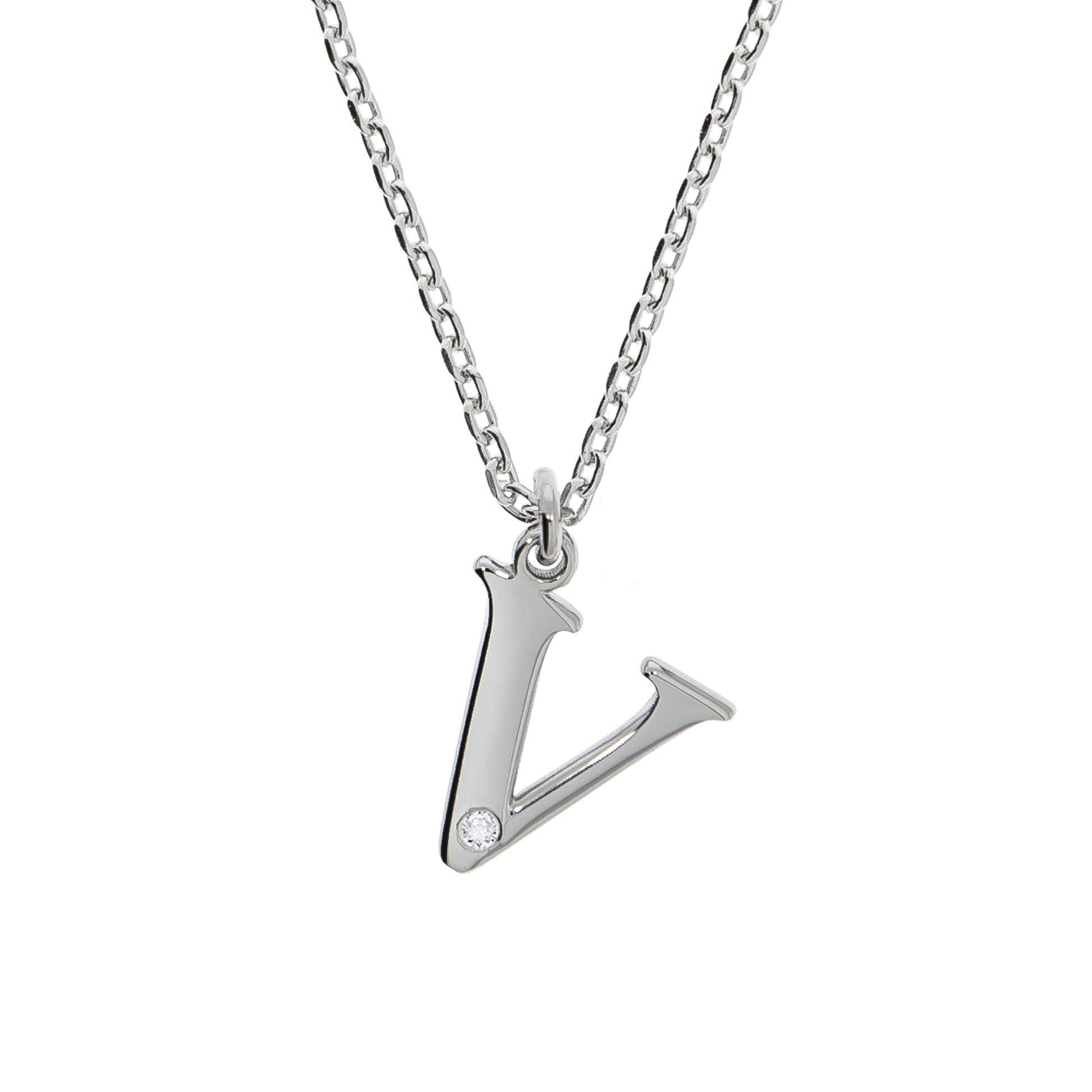 Halskette Silber 925 mit 1x Diamant 0,008ct. Buchstabe V