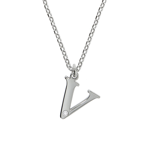 Halskette Silber 925 mit 1x Diamant 0,008ct. Buchstabe V