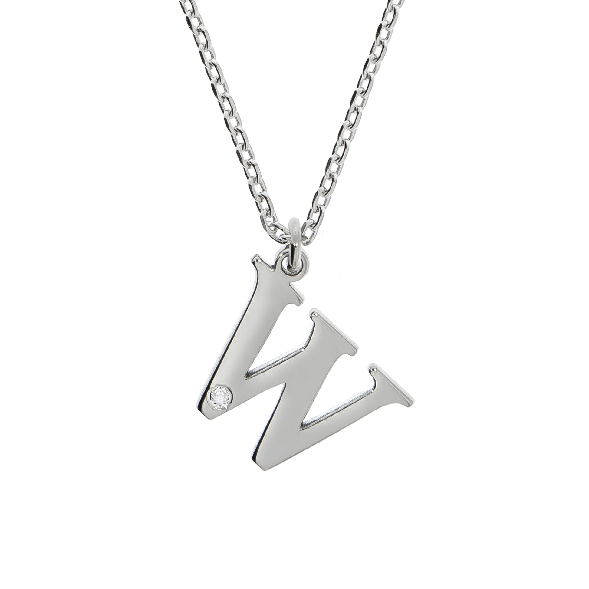 Halskette Silber 925 mit 1x Diamant 0,008ct. Buchstabe W