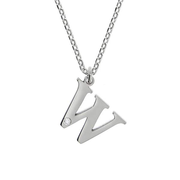 Halskette Silber 925 mit 1x Diamant 0,008ct. Buchstabe W