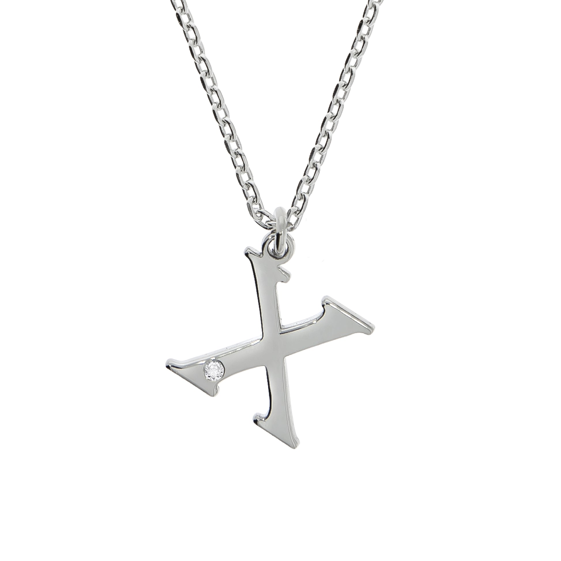 Halskette Silber 925 mit 1x Diamant 0,008ct. Buchstabe X