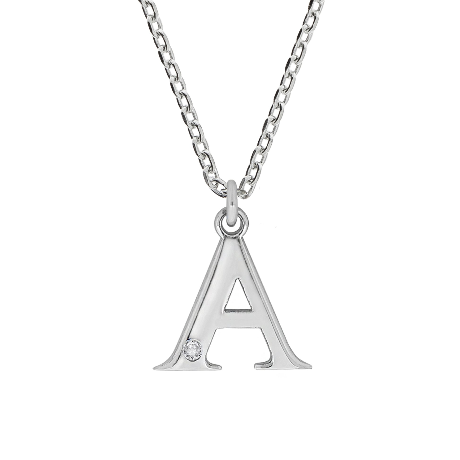 Halskette Silber 925 mit 1x Diamant 0,008ct. Buchstabe A