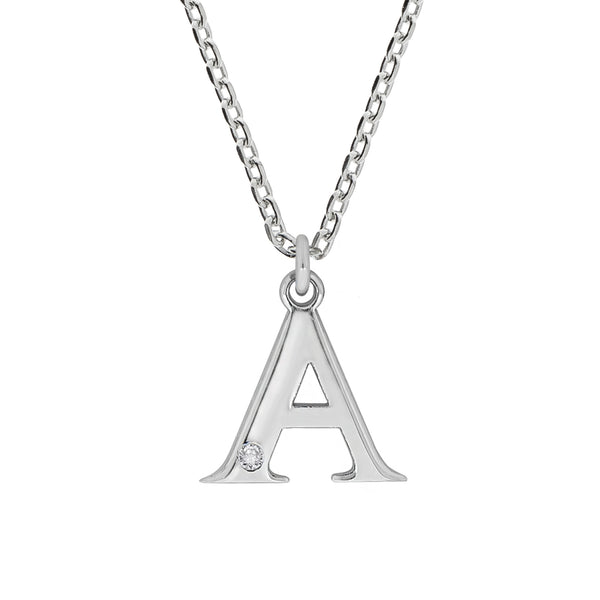 Halskette Silber 925 mit 1x Diamant 0,008ct. Buchstabe A