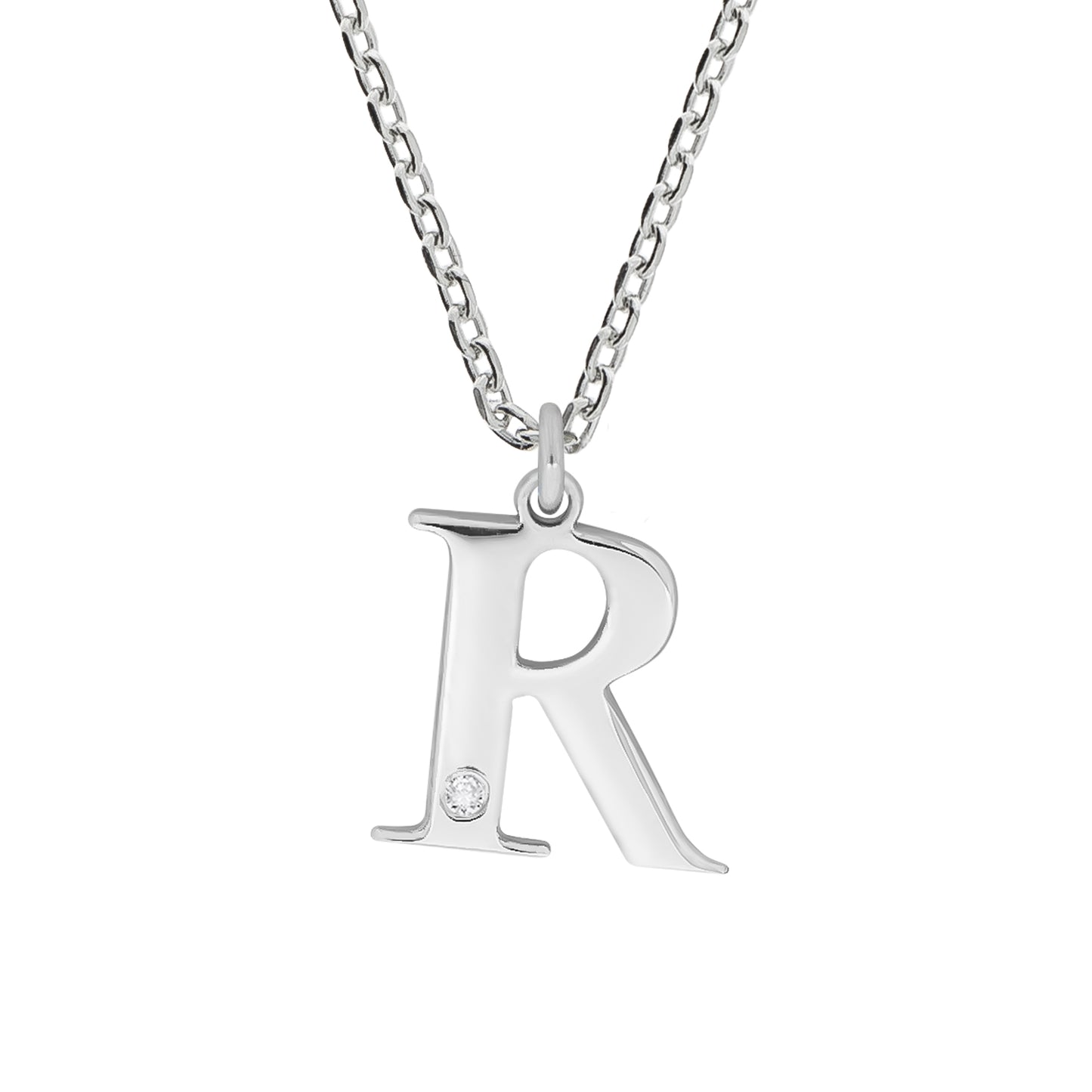 Halskette Silber 925 mit 1x Diamant 0,008ct. Buchstabe R