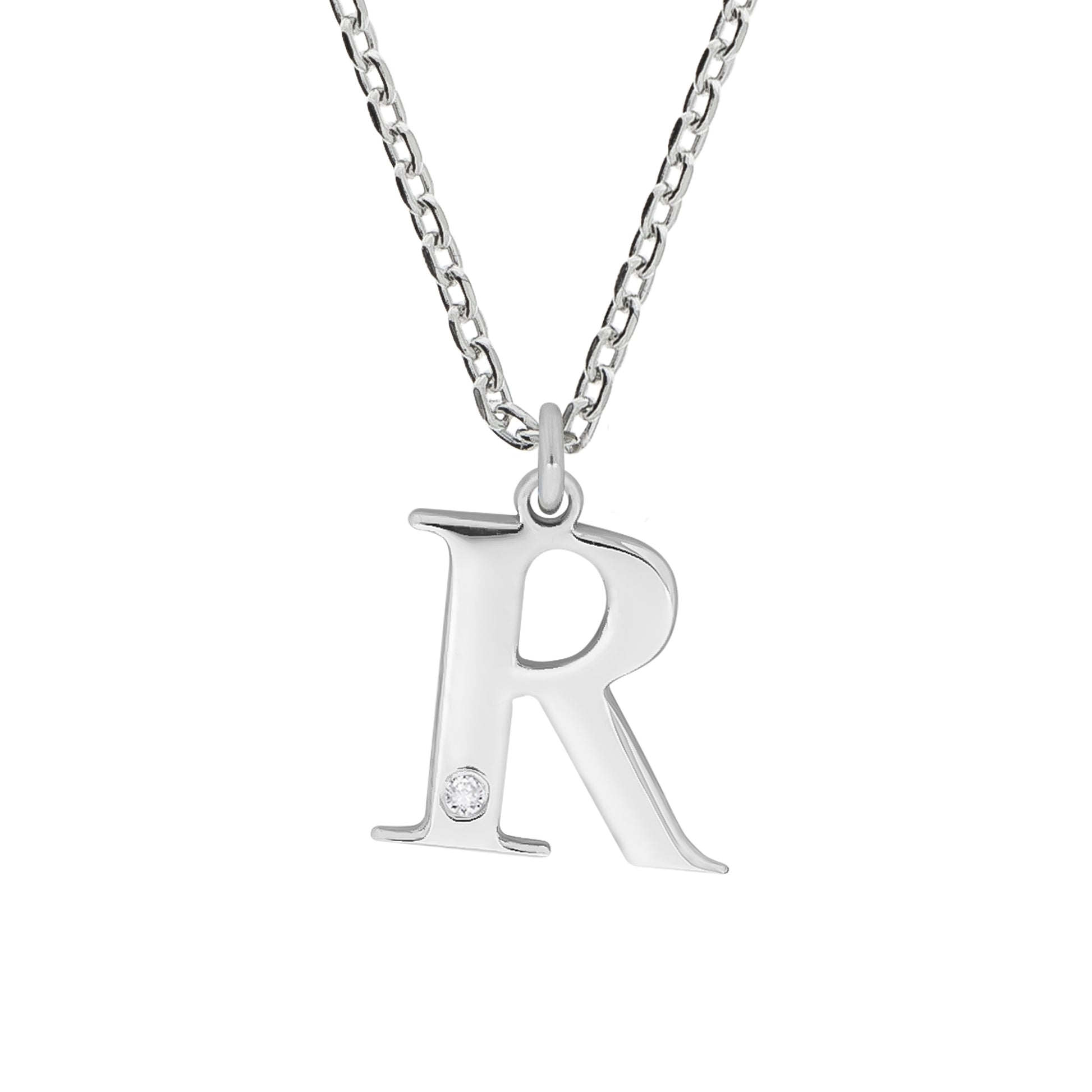 Halskette Silber 925 mit 1x Diamant 0,008ct. Buchstabe R