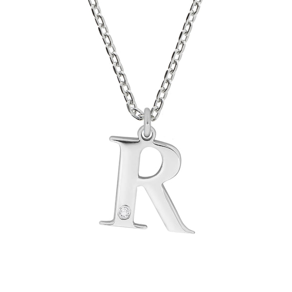 Halskette Silber 925 mit 1x Diamant 0,008ct. Buchstabe R