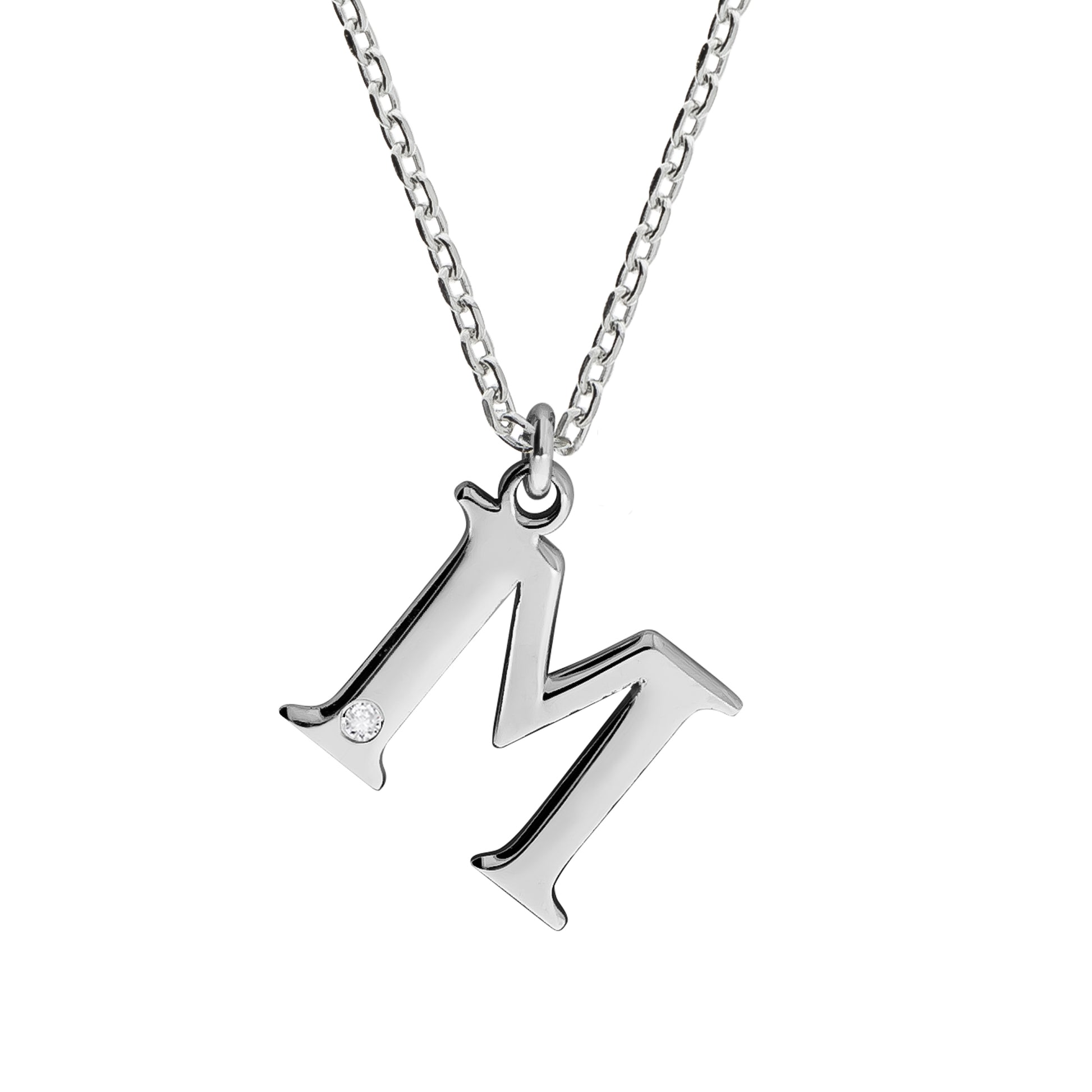 Halskette Silber 925 mit 1x Diamant 0,008ct. Buchstabe M