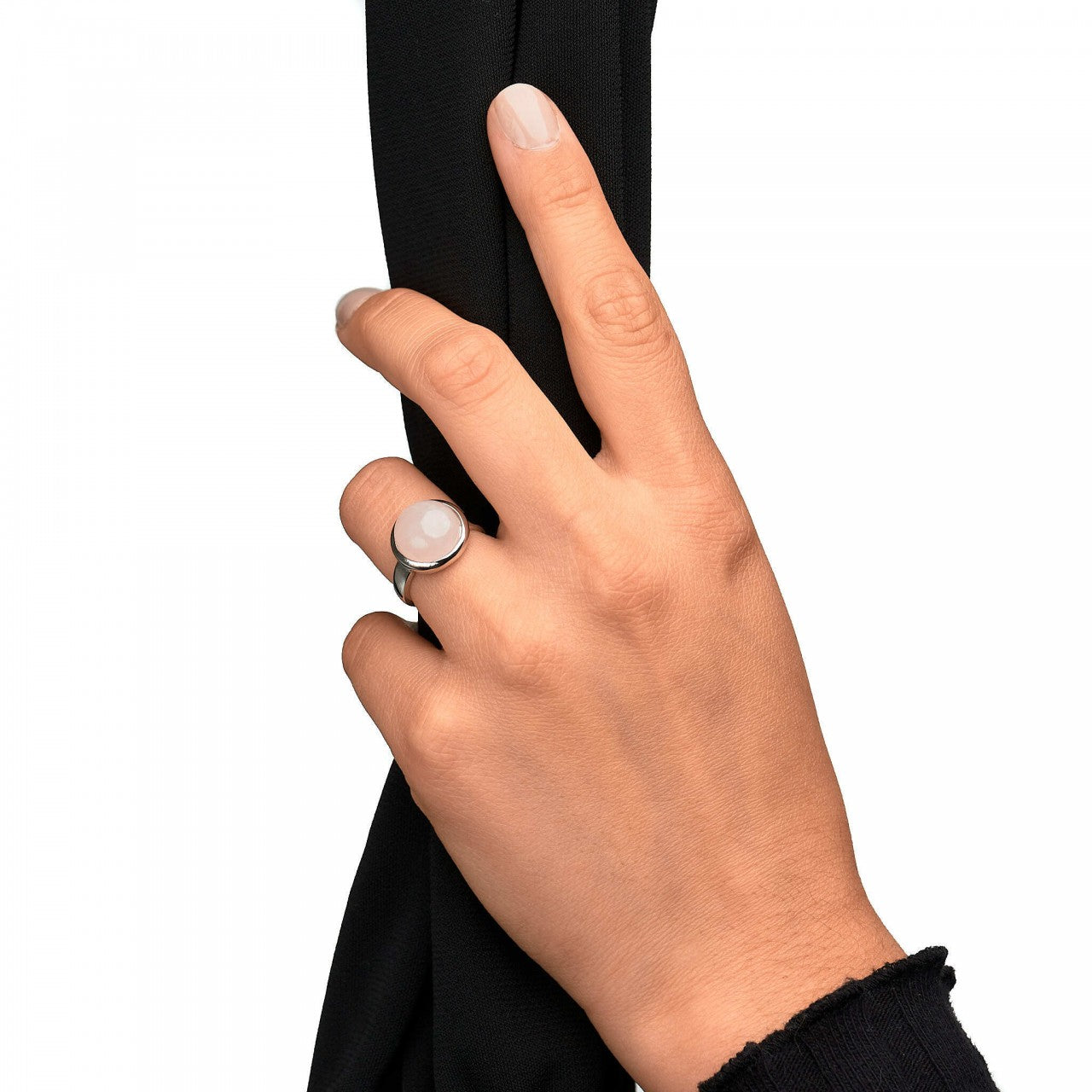 Ring 925/- Sterling silver rose quartz pink rhodium plated