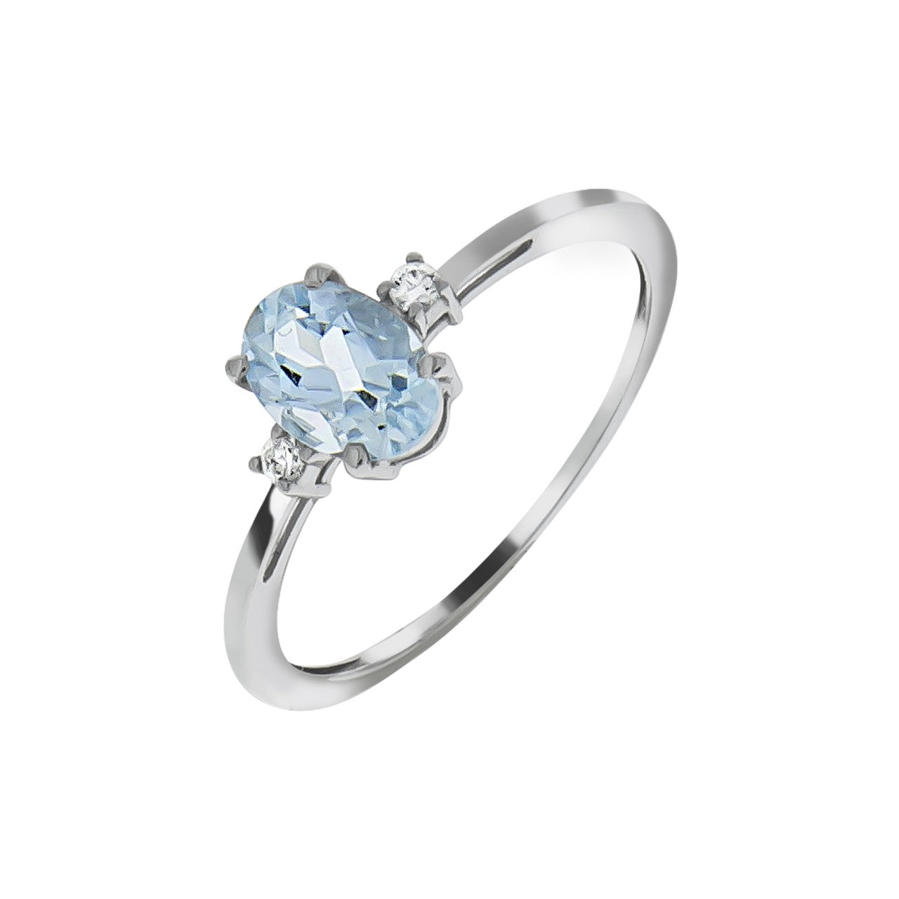 Ring 375 white gold aquamarine and diamonds