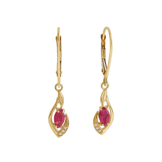 Earrings 375 yellow gold with ruby ​​and white topaz