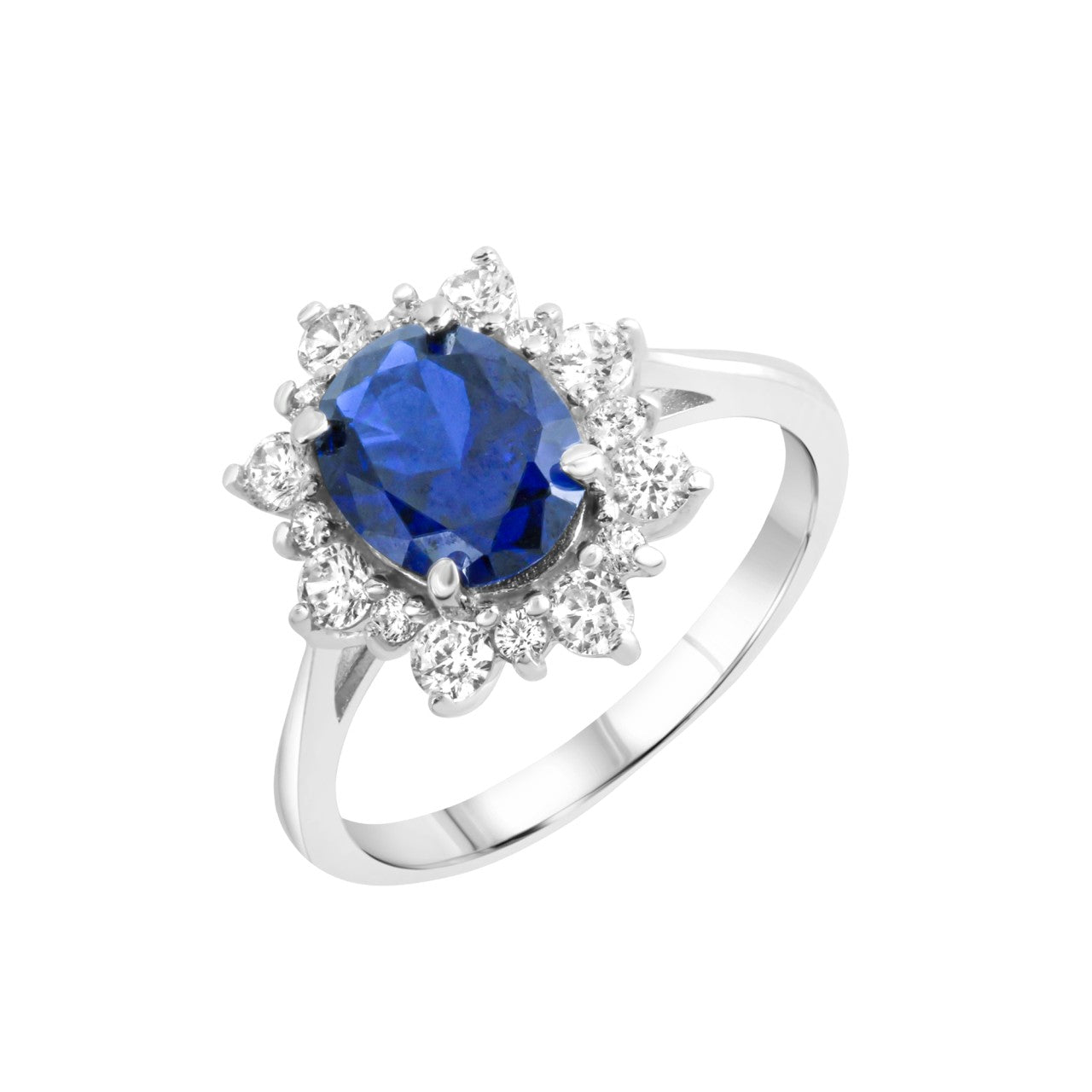 Ring 333/- white gold shiny synthetic spinel and zirconia