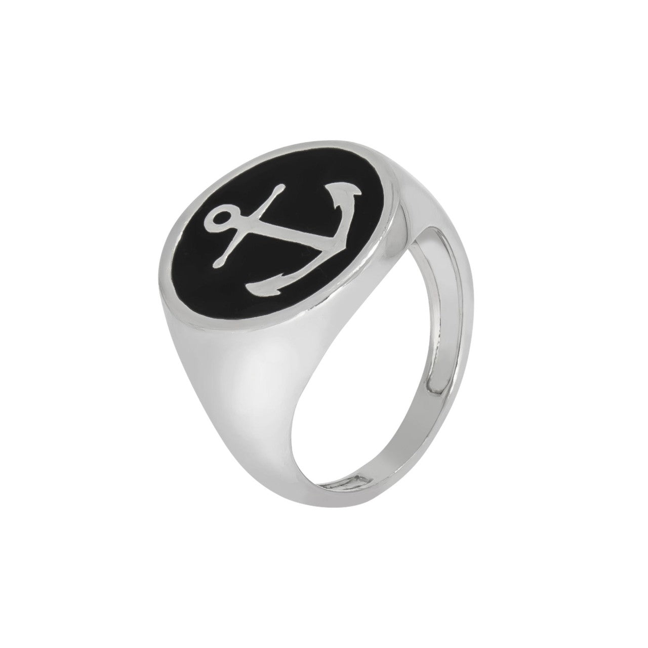 Ring 925/- Sterling Silber rhodiniert Anker Lack schwarz
