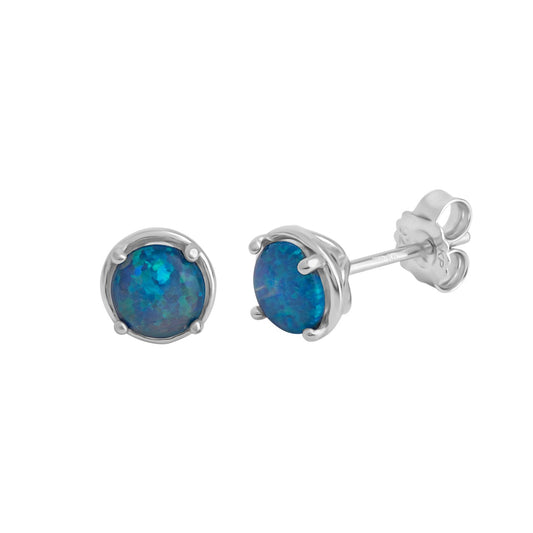 Ohrstecker 925/- Sterling Silber rhodiniert synth. Opal blau