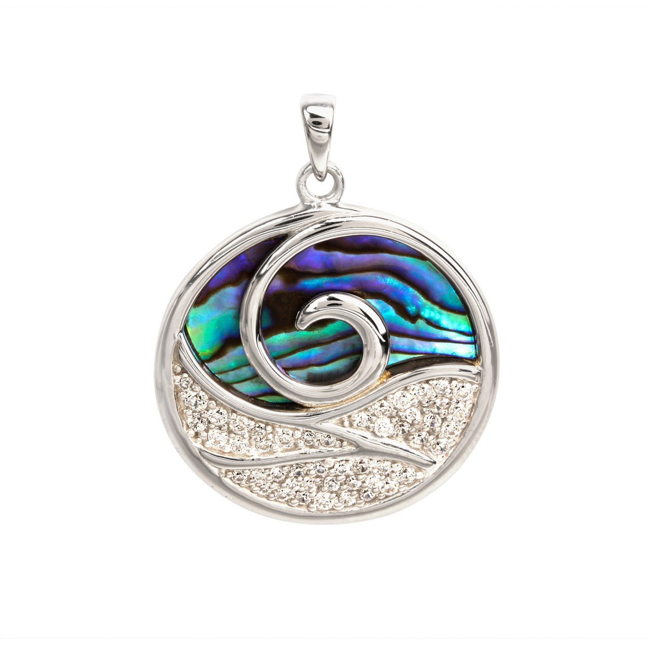 925/- Sterling silver rhodium plated abalone and zirconia