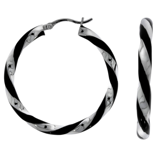 Creolen 925 Silber rhodiniert Lack schwarz
