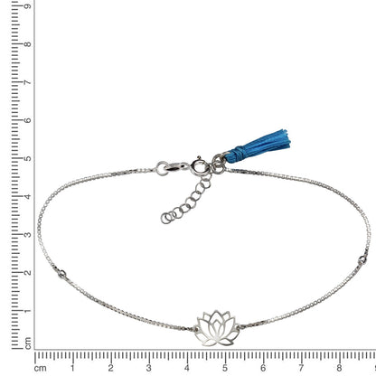 Fußkette 925 Silber Lotusblüte + Quaste