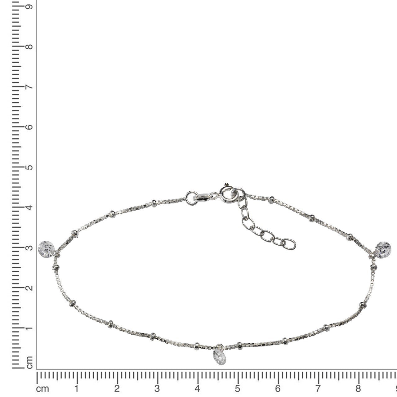 Fußkette 925 Silber rhodiniert Zirkonia weiß