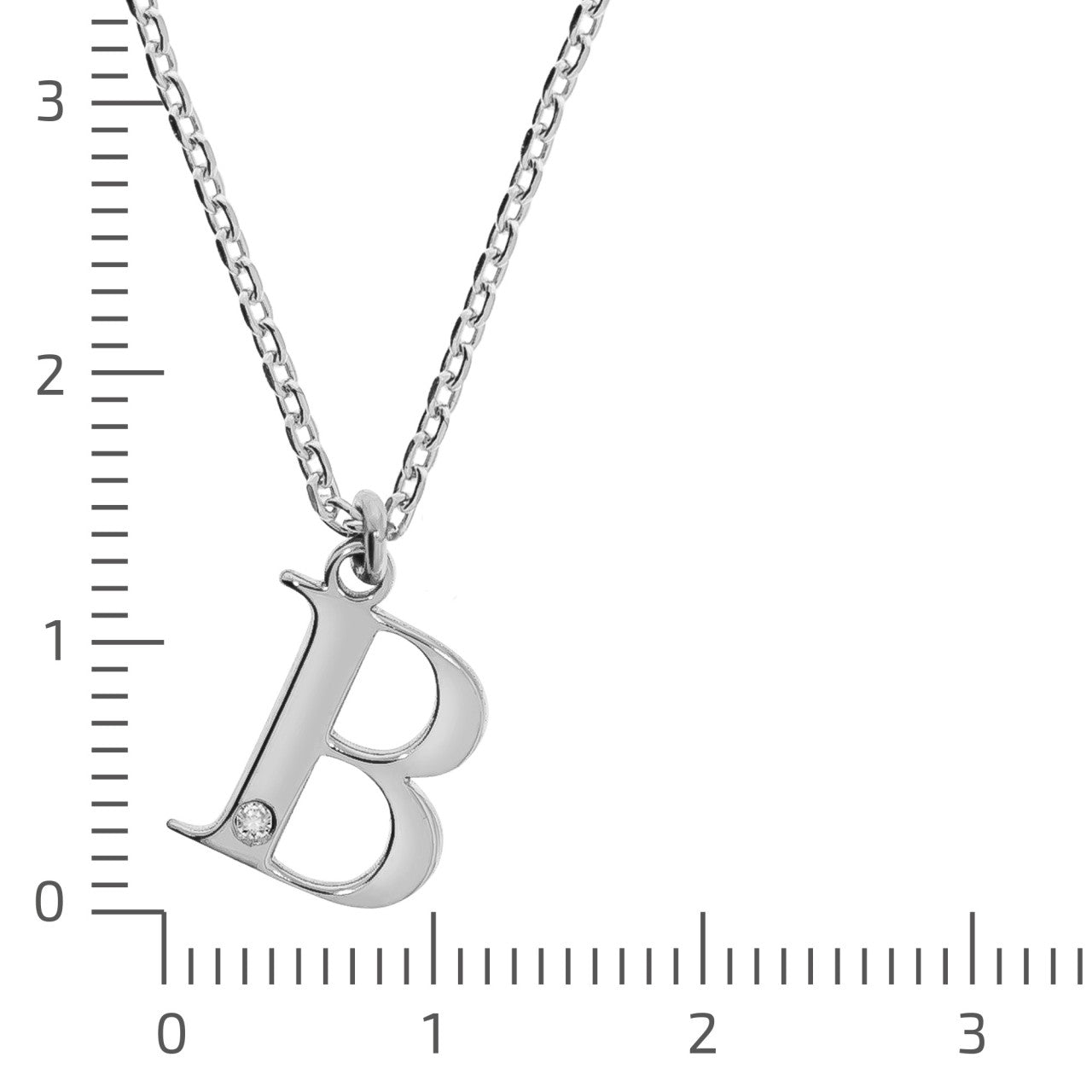 Anhänger Buchstabe B mit Kette Flachpanzerkette 925/- Sterling Silber rhodiniert 45+3cm Diamant 0,008ct.