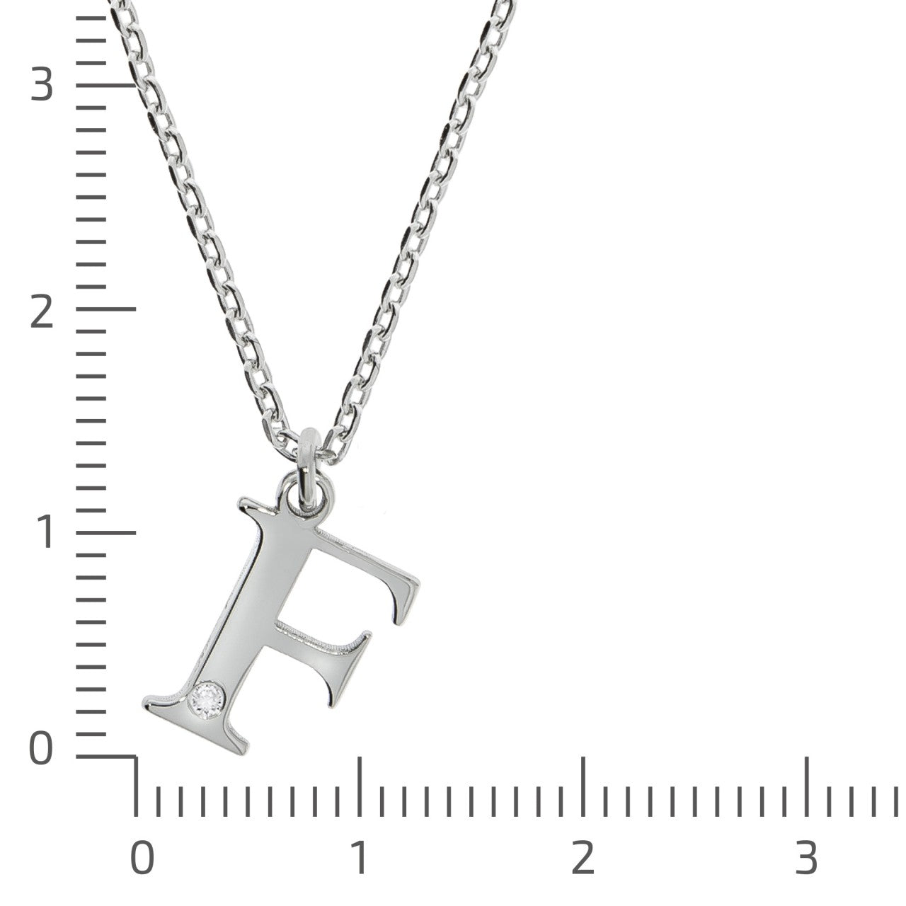 Anhänger Buchstabe F mit Kette Flachpanzerkette 925/- Sterling Silber rhodiniert 45+3cm Diamant 0,008ct.