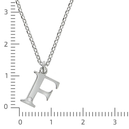 Anhänger Buchstabe F mit Kette Flachpanzerkette 925/- Sterling Silber rhodiniert 45+3cm Diamant 0,008ct.