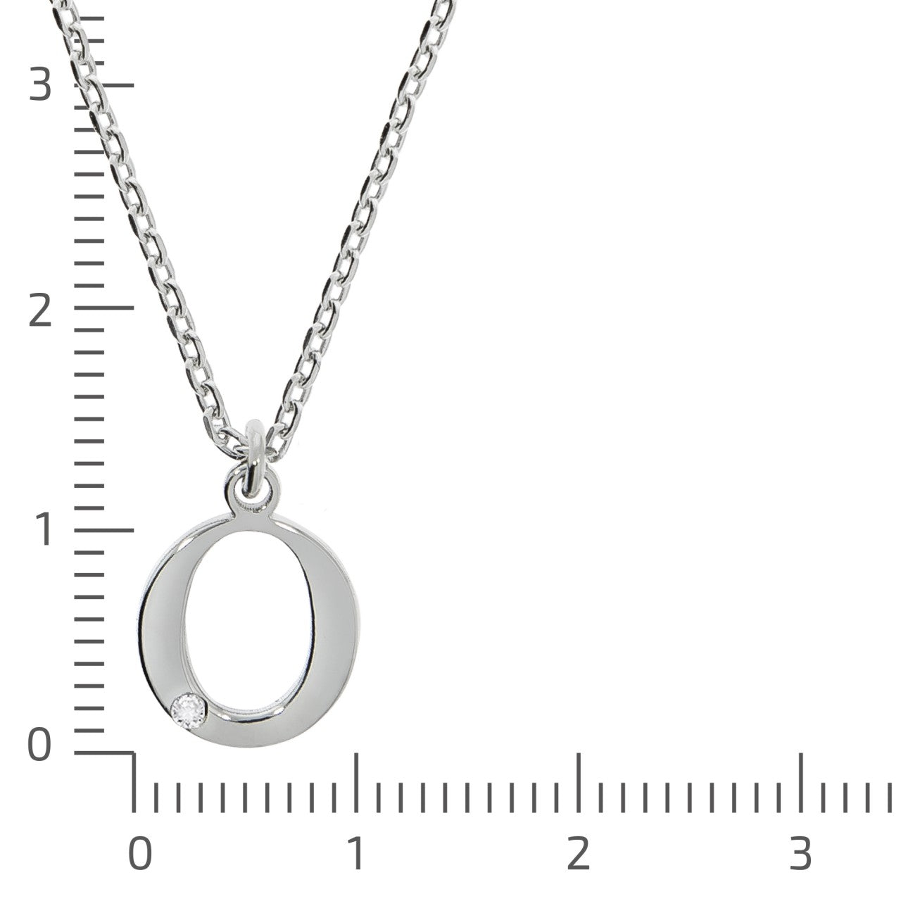 Anhänger Buchstabe O mit Kette Flachpanzerkette 925/- Sterling Silber rhodiniert 45+3cm Diamant 0,008ct.